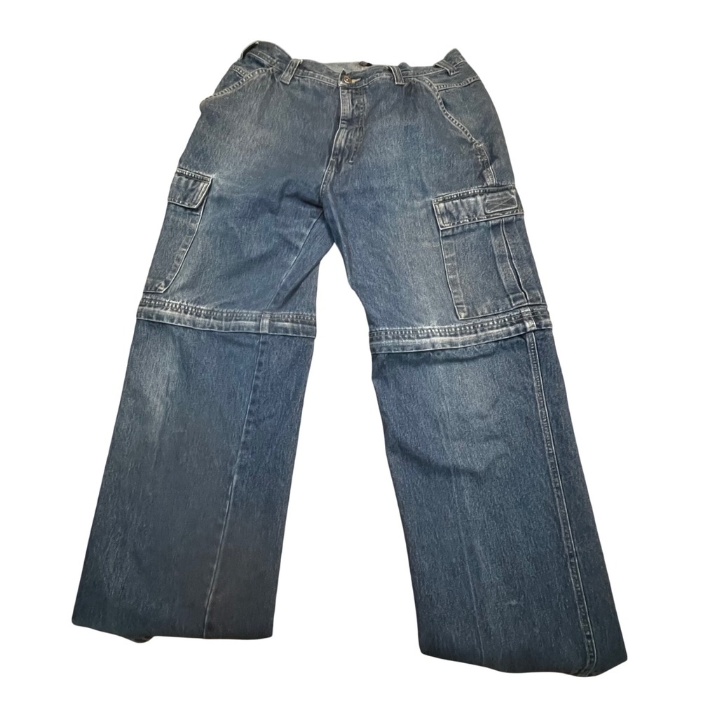 Baileys‎ Point Mens 36x32 Convertible Baggy Zip Off Cargo Jeans Blue Denim Pants